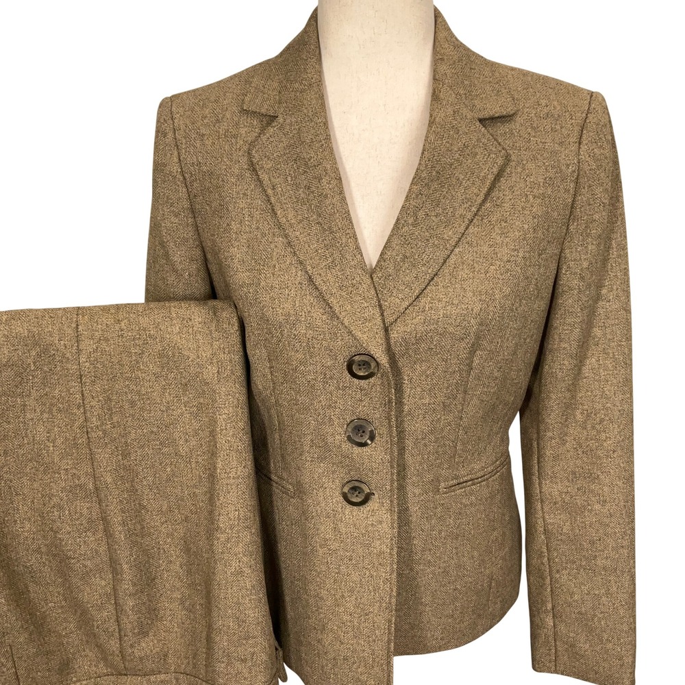 Le Suit Pant Suit Women 6 Tan Brown Herringbone Neutral Corporate Classic 2pc